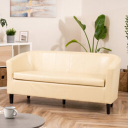 Meriden 156Cm Wide Cream Pu Vegan Leather 3 Seat Tub Accent Sofa Supplied With Both Light And Dark Wooden Legs