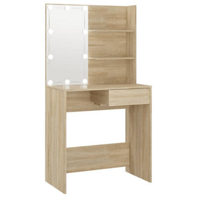 Vidaxl Dressing Table With Led Sonoma Oak 74.5X40X141 Cm Engineered Wood - image 1