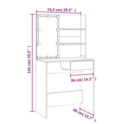 Vidaxl Dressing Table With Led Sonoma Oak 74.5X40X141 Cm Engineered Wood - thumbnail 3