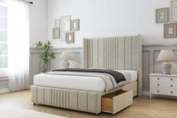 "Sloomy Hargrave Cream Plush Divan Bed Set No Drawers With 54"" Wingback & 12"" Footboard 2'6 Small Single" - thumbnail 3