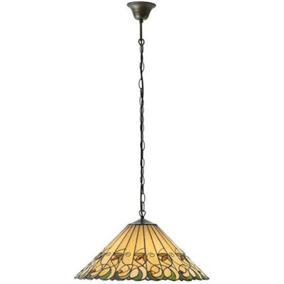 Tiffany Glass Hanging Ceiling Pendant Light Bronze & Amber Floral Shade I00127 - image 1