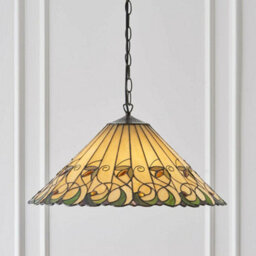 Tiffany Glass Hanging Ceiling Pendant Light Bronze & Amber Floral Shade I00127 - thumbnail 3