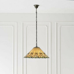 Tiffany Glass Hanging Ceiling Pendant Light Bronze & Amber Floral Shade I00127 - thumbnail 5
