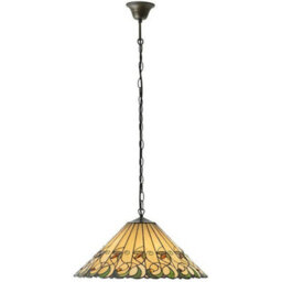 Tiffany Glass Hanging Ceiling Pendant Light Bronze & Amber Floral Shade I00127