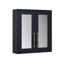 Homestylestore 600 X 650mm Black Grey Wall Mounted Mirrored Door Bathroom Cabinet And Brushed Brass Classic T Bar Handles - thumbnail 1