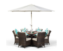 That's Furniture Arizona Round 6 Seater Patio Dining Set With Ice Bucket Drinks Cooler - Brown - thumbnail 2