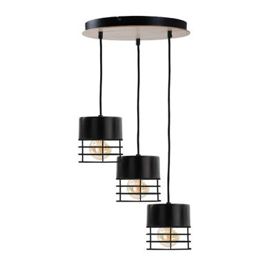 Luminosa Lighting Luminosa Casa Cluster Pendant Ceiling Light Black, Wood, 32Cm, 3X E27