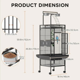Black Large Rolling Portable Metal Bird Cage Wheels - thumbnail 2
