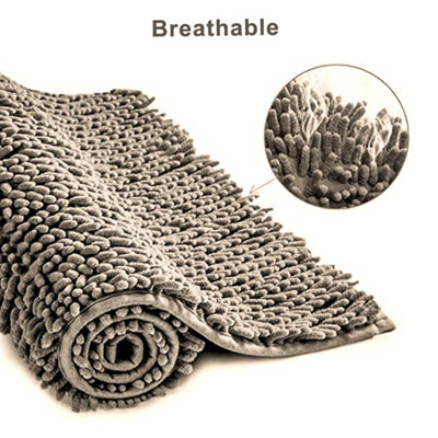 Grey 67X110Cm Non-Slip Absorbent Bath Shower Mat Rug Super Soft Chenille Machine Washable Mats - image 1