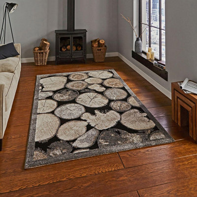 Cream/grey Funky Modern Abstract Easy To Clean Rug For Dining Room-120Cm X 170Cm - image 1