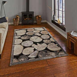 Cream/grey Funky Modern Abstract Easy To Clean Rug For Dining Room-120Cm X 170Cm - thumbnail 1