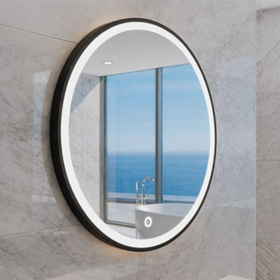 Kartell Nero Round 600mm Led Bathroom Mirror With Demister Pad, Touch Sensor, Ip44 Rated - image 1
