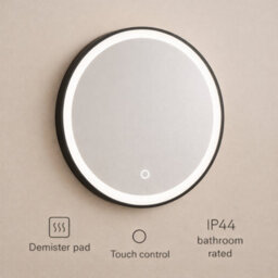 Kartell Nero Round 600mm Led Bathroom Mirror With Demister Pad, Touch Sensor, Ip44 Rated - thumbnail 5