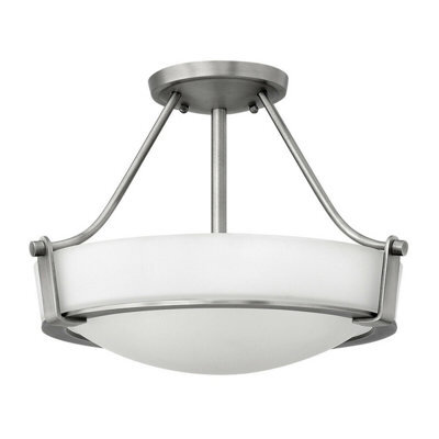 Elegant 3 Bulb Semi Flush Light With Opal Glass And Antique Nickel Finish