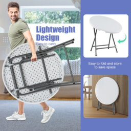 Costway 81 Cm Round Folding Table Round Plastic Table Coffee Dining Table - thumbnail 6