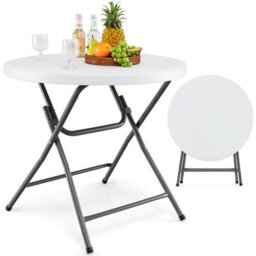 Costway 81 Cm Round Folding Table Round Plastic Table Coffee Dining Table - thumbnail 1