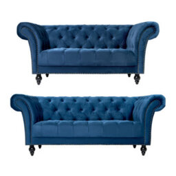 Bravich Cambridge Chesterfield 2 & 3 Seater Sofa Set - Velvet Blue
