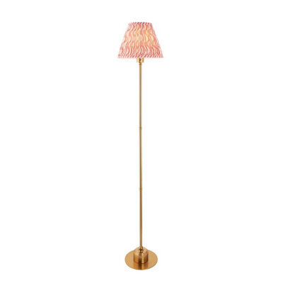 Luminosa Lighting Luminosa Burley Rechargeable Brushed Aged Brass Plate Floor Lamp With Coral Pink Fabric Ripple Shade 25Cm Integrated Led - image 1