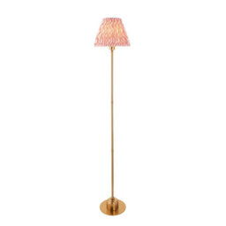 Luminosa Lighting Luminosa Burley Rechargeable Brushed Aged Brass Plate Floor Lamp With Coral Pink Fabric Ripple Shade 25Cm Integrated Led