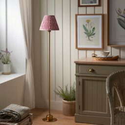 Luminosa Lighting Luminosa Burley Rechargeable Brushed Aged Brass Plate Floor Lamp With Coral Pink Fabric Ripple Shade 25Cm Integrated Led - thumbnail 3