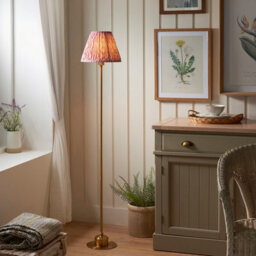 Luminosa Lighting Luminosa Burley Rechargeable Brushed Aged Brass Plate Floor Lamp With Coral Pink Fabric Ripple Shade 25Cm Integrated Led - thumbnail 2