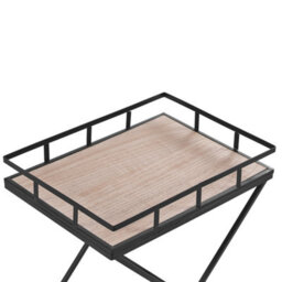 Wyld And Coco Kitchen Trolley Black Metal 56Cm With Removable Light Wood Top And Castors - Industrial Rustic Modern Style - thumbnail 5
