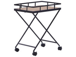 Wyld And Coco Kitchen Trolley Black Metal 56Cm With Removable Light Wood Top And Castors - Industrial Rustic Modern Style - thumbnail 3