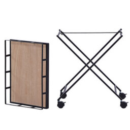 Wyld And Coco Kitchen Trolley Black Metal 56Cm With Removable Light Wood Top And Castors - Industrial Rustic Modern Style - thumbnail 6