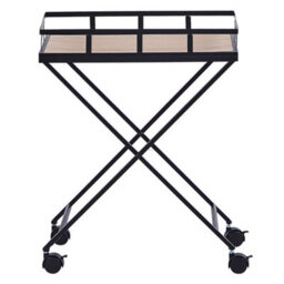 Wyld And Coco Kitchen Trolley Black Metal 56Cm With Removable Light Wood Top And Castors - Industrial Rustic Modern Style - thumbnail 1