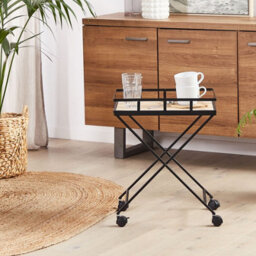 Wyld And Coco Kitchen Trolley Black Metal 56Cm With Removable Light Wood Top And Castors - Industrial Rustic Modern Style - thumbnail 2