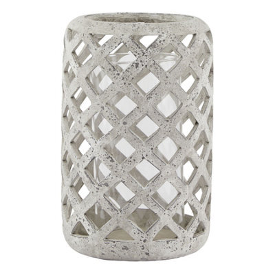 Large  Grey  Stone  Effect  Hurricane  Lantern - image 1