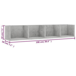 Berkfield Cd Wall Shelf Concrete Grey 100X18X18 Cm Engineered Wood - thumbnail 6