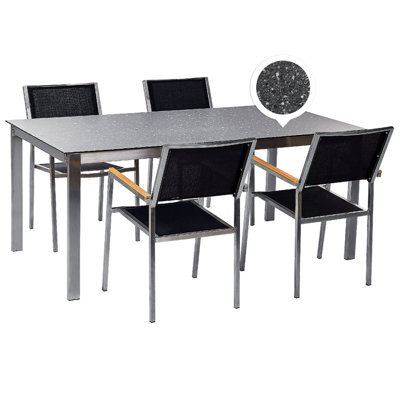 Beliani Garden Dining Set 4 Seater Cosoleto/grosseto Tempered Glass Granite Effect Black - image 1
