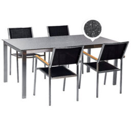 Beliani Garden Dining Set 4 Seater Cosoleto/grosseto Tempered Glass Granite Effect Black - thumbnail 1