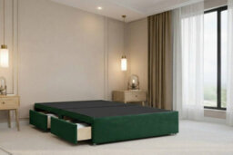 "Nexus Portofino Emerald Plush Divan Bed Base 2 Drawers Foot-End With 54"" Floor Standing Winged Headboard 4'6 Double" - thumbnail 6
