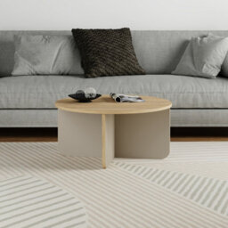 Decortie Hillary Modern Round 80Cm Coffee Table X-Base Curved Slab Legs Oak, Sandstone Living Room Office - thumbnail 5