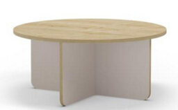 Decortie Hillary Modern Round 80Cm Coffee Table X-Base Curved Slab Legs Oak, Sandstone Living Room Office - thumbnail 1