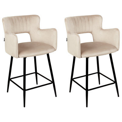 Beliani Set Of 2 Bar Chairs Sanilac Velvet Taupe - image 1