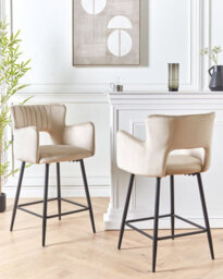 Beliani Set Of 2 Bar Chairs Sanilac Velvet Taupe - thumbnail 2