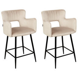 Beliani Set Of 2 Bar Chairs Sanilac Velvet Taupe