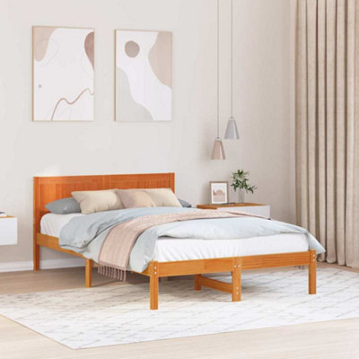 Berkfield Wax Brown Bed Frame Wax Brown Solid Pine Wood 140 X 190 Cm - image 1