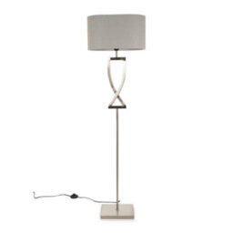 Valuelights Katniss Large Silver Chrome Metal Floor Lamp With A Grey Fabric Oval Lampshade