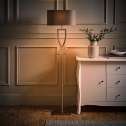 Valuelights Katniss Large Silver Chrome Metal Floor Lamp With A Grey Fabric Oval Lampshade - thumbnail 5