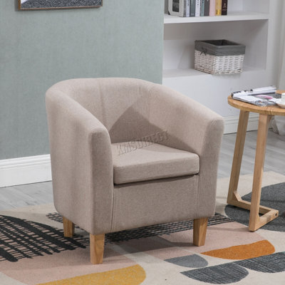 Westwood Linen Fabric Sofa Seat Armchair Office Reception Tub Chair Living Room Cream - image 1
