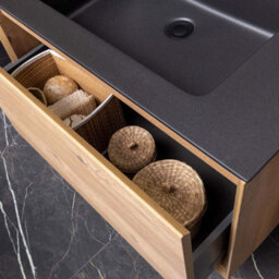 Plum&clay Matterhorn Oak Wall Hung Bathroom Vanity Unit With Black Basin (W)750mm (H)450mm - thumbnail 8