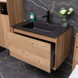 Plum&clay Matterhorn Oak Wall Hung Bathroom Vanity Unit With Black Basin (W)750mm (H)450mm - thumbnail 4