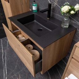 Plum&clay Matterhorn Oak Wall Hung Bathroom Vanity Unit With Black Basin (W)750mm (H)450mm - thumbnail 3