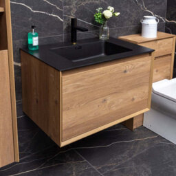 Plum&clay Matterhorn Oak Wall Hung Bathroom Vanity Unit With Black Basin (W)750mm (H)450mm - thumbnail 5