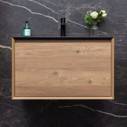 Plum&clay Matterhorn Oak Wall Hung Bathroom Vanity Unit With Black Basin (W)750mm (H)450mm - thumbnail 2