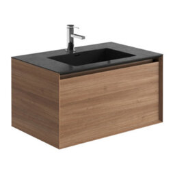 Plum&clay Matterhorn Oak Wall Hung Bathroom Vanity Unit With Black Basin (W)750mm (H)450mm